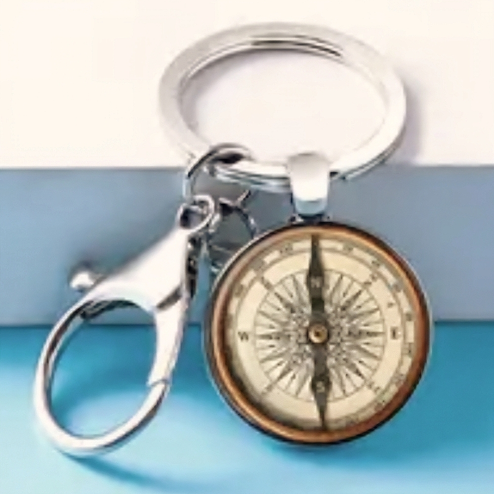Compass Keychain with Silver Accents